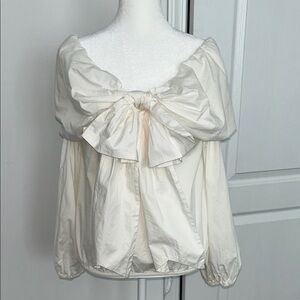 Ryu Women’s Elegant Cream Bow Blouse, Size Small